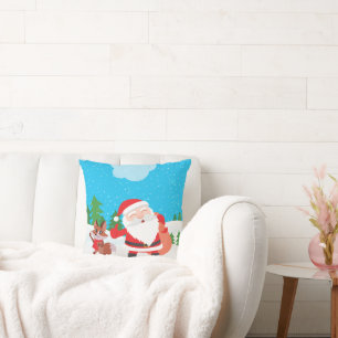 Santa & Fox Cotton Throw Pillow 16" x 16"
