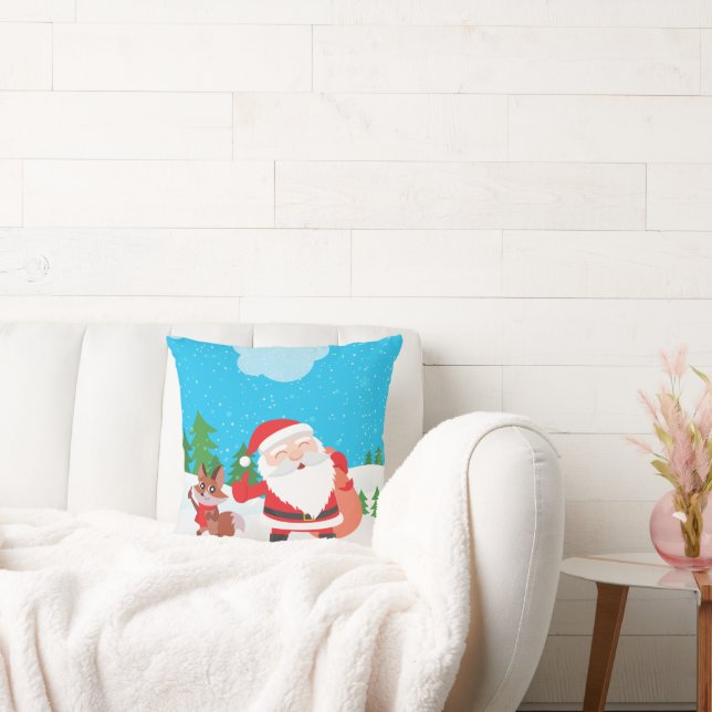 Santa & Fox Cotton Throw Pillow 16" x 16" (Couch)