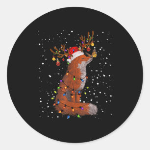 Santa Fox Tangled Up In Christmas Tree Lights Foxe Classic Round Sticker