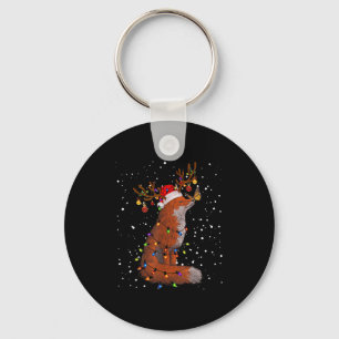 Santa Fox Tangled Up In Christmas Tree Lights Foxe Keychain