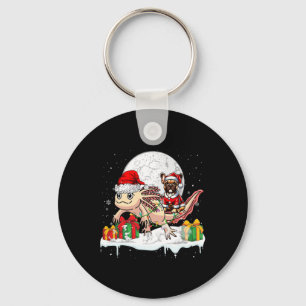 Santa French Bulldog Riding Axolotl Christmas Owne Keychain