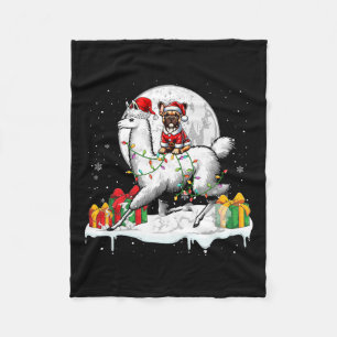 Santa French Bulldog Riding Llama Christmas Owner Fleece Blanket