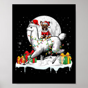 Santa French Bulldog Riding Llama Christmas Owner Poster