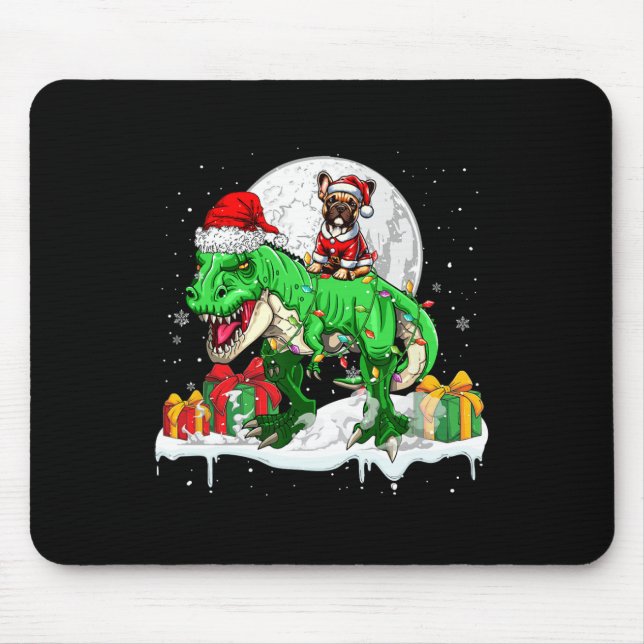 Santa French Bulldog Riding T-rex Christmas Owner  Mouse Pad (Front)