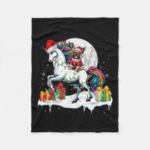 Santa French Bulldog Riding Unicorn Christmas Owne Fleece Blanket