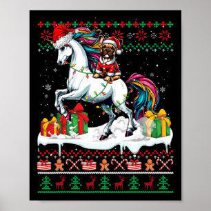 Santa French Bulldog Riding Unicorn Christmas Swea Poster