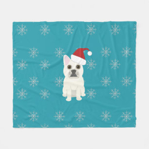 Santa Frenchie, Snowflakes Blue Fleece Blanket