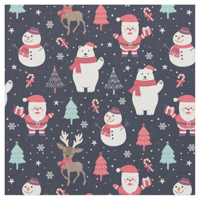 Santa & Friends Pattern Fabric (Close Up)