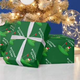 Santa frog cartoon on golf course funny Christmas Wrapping Paper