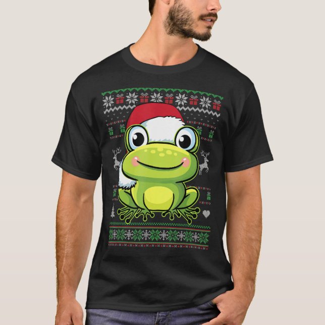 Santa Frog Christmas Tree Lights Ugly Sweater Frog (Front)