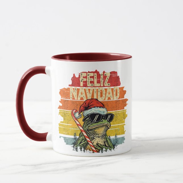 Santa Frog Feliz Navidad Mug - Vintage Sunset (Gauche)
