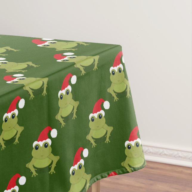 Santa Frog Green Christmas Tablecloth (In Situ)