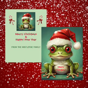 Santa Frog   Whimsical Green Amphibian Christmas Holiday Card
