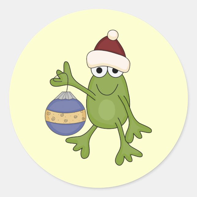Santa Frog with Ornament Tshirts and Gifts Classic Round Sticker (Front)