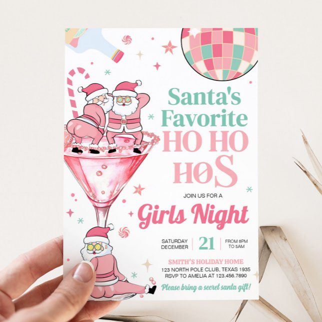 Santa Funny Girls Night Christmas Party Invitation (Funny Santa Girls Night Christmas Party Invitation )