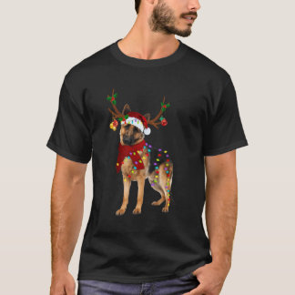 Santa German Shepherd Reindeer Light Christmas T-Shirt