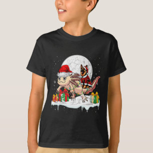 Santa German Shepherd Riding Axolotl Christmas Own T-Shirt