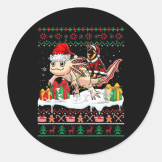 Santa German Shepherd Riding Axolotl Christmas Swe Classic Round Sticker