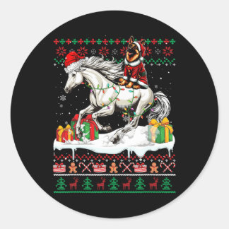 Santa German Shepherd Riding Horse Christmas Sweat Classic Round Sticker
