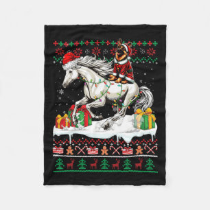 Santa German Shepherd Riding Horse Christmas Sweat Fleece Blanket
