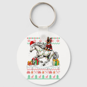 Santa German Shepherd Riding Horse Christmas Sweat Keychain