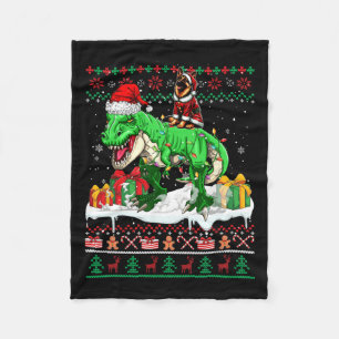 Santa German Shepherd Riding T-rex Christmas Sweat Fleece Blanket