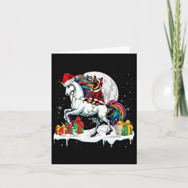 Santa German Shepherd Riding Unicorn Christmas Own Card (Front)