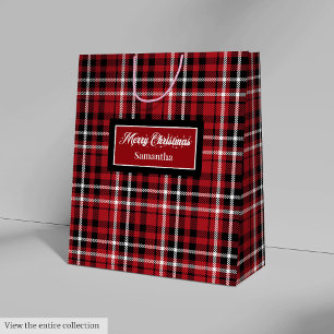 Santa Gift Bags Red Black Plaid Personalized Wrap