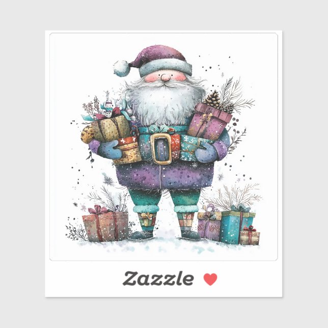 Santa Gift Festive Violet Sticker (Sheet)