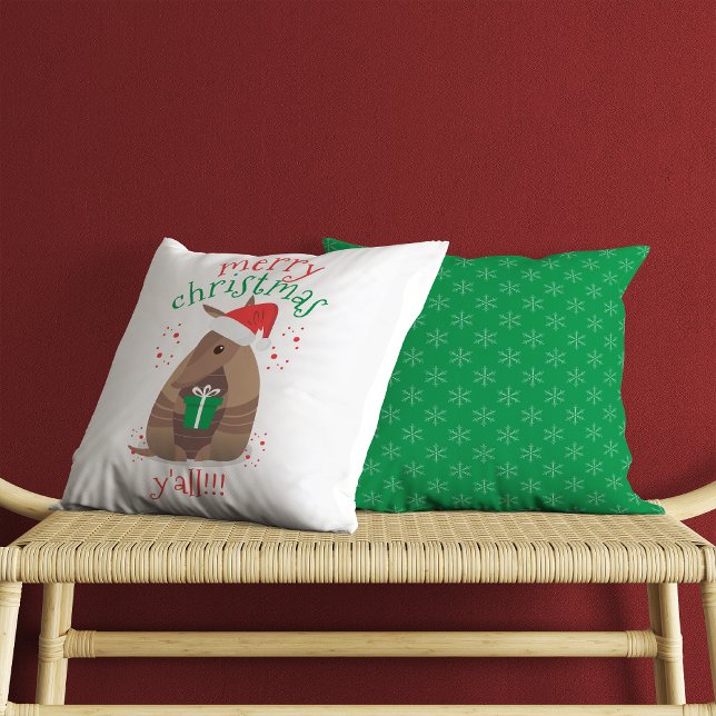 Santa Gift Giving Armadillo Texas Throw Pillow (Creator Uploaded)