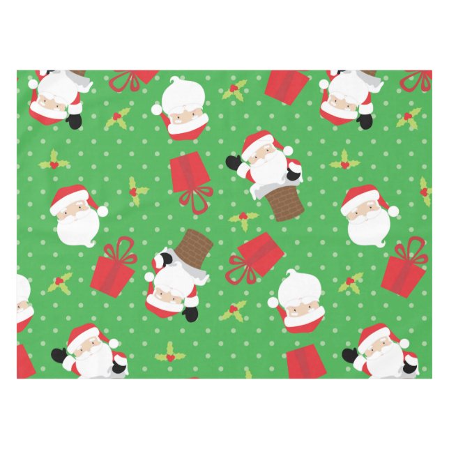 Santa, Gifts, and Holly  Holiday Tablecloth (Front (Horizontal))
