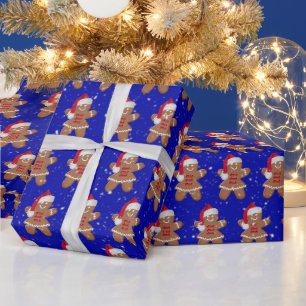 Santa Gingerbread Cookie Girl With Snowflakes Wrapping Paper