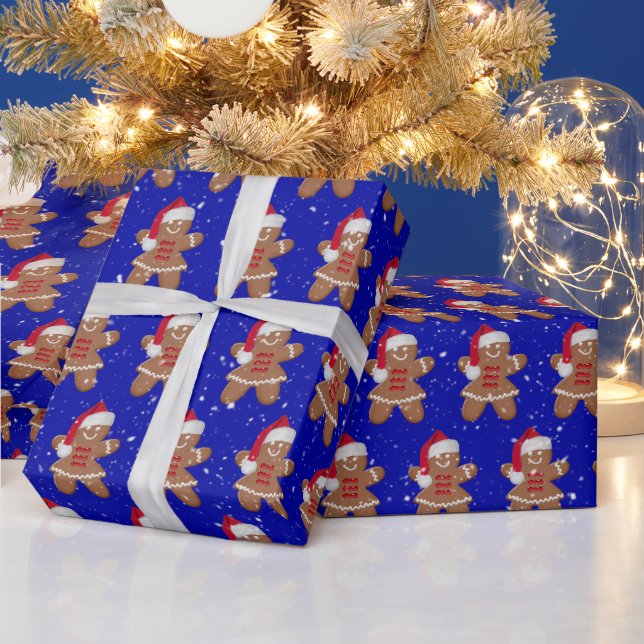 Santa Gingerbread Cookie Girl With Snowflakes Wrapping Paper (Holidays)