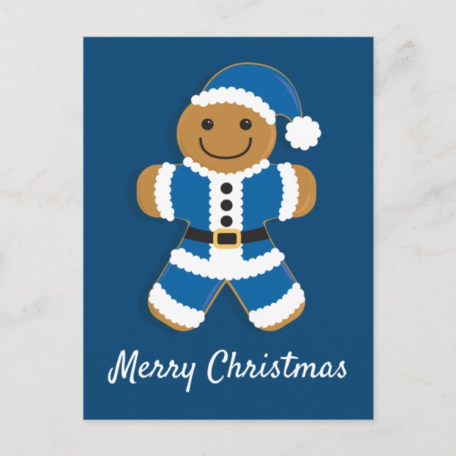 Santa Gingerbread Man Blue | Postcard (Front)