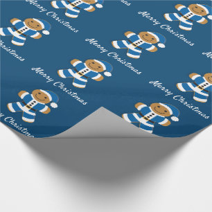 Santa Gingerbread Man Blue Wrapping Paper