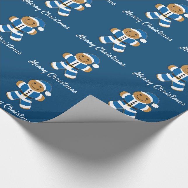 Santa Gingerbread Man Blue | Wrapping Paper (Corner)