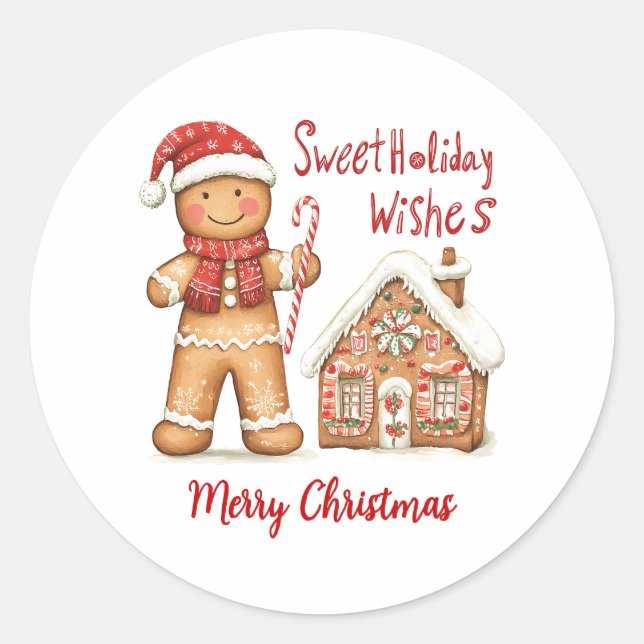 Santa Gingerbread Man Christmas Classic Round Sticker (Front)