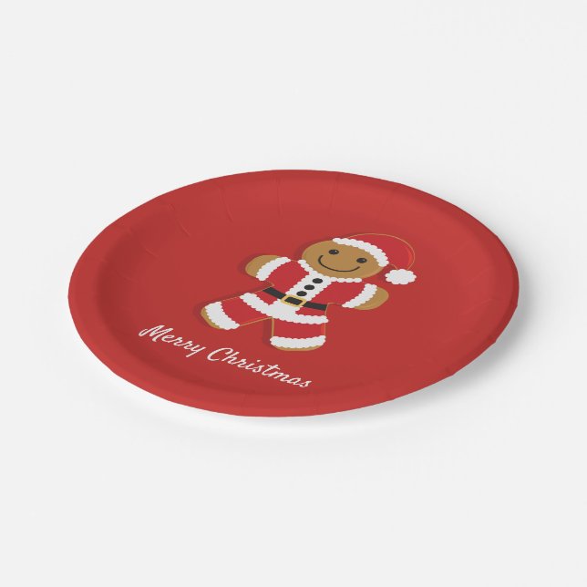 Santa Gingerbread Man Christmas Paper Plate (Angled)
