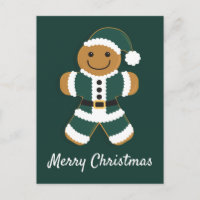 Santa Gingerbread Man Green | Postcard