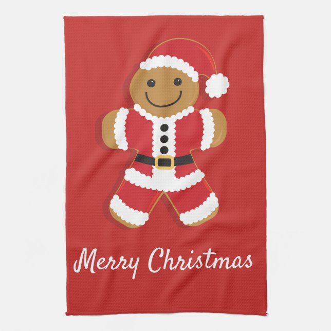 Santa Gingerbread Man | Kitchen Towel (Vertical)