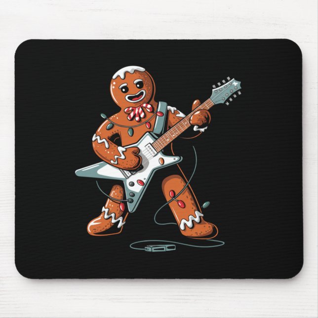 Santa Gingerbread Playing Guitar Funny Christmas P Mouse Pad (Front)