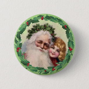 SANTA, GIRL & HOLLY by SHARON SHARPE 2 Inch Round Button