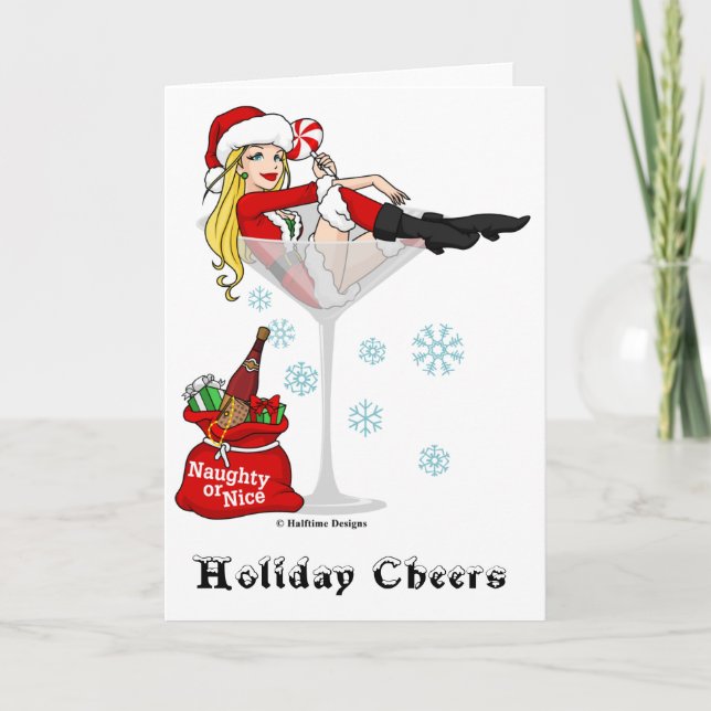 Santa Girl Martini Greeting Card (Front)