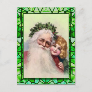 SANTA, GIRL & STAINED GLASS by SHARON SHARPE Holiday Postcard