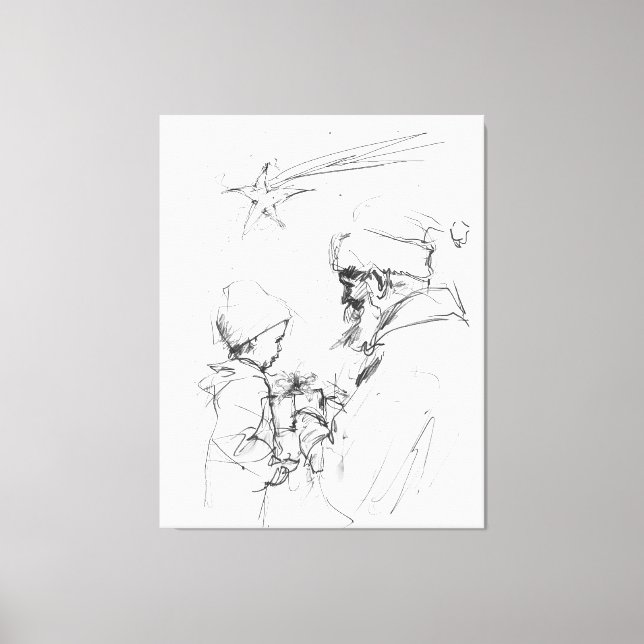Santa Giving Gift to Child – Minimalist Christmas  Canvas Print (Front)