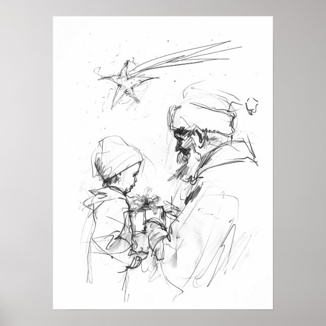 Santa Giving Gift to Child – Minimalist Christmas  Poster (Front)