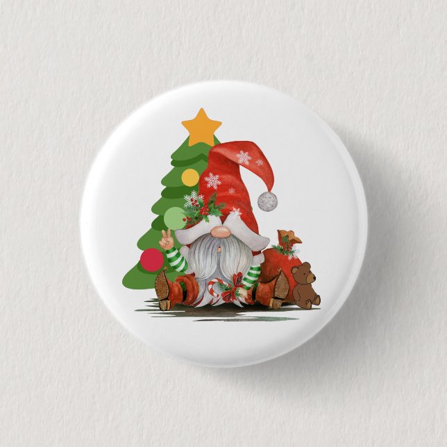 Santa Gnome- Funny Christmas Gnome Design  Magnet  1 Inch Round Button (Front)