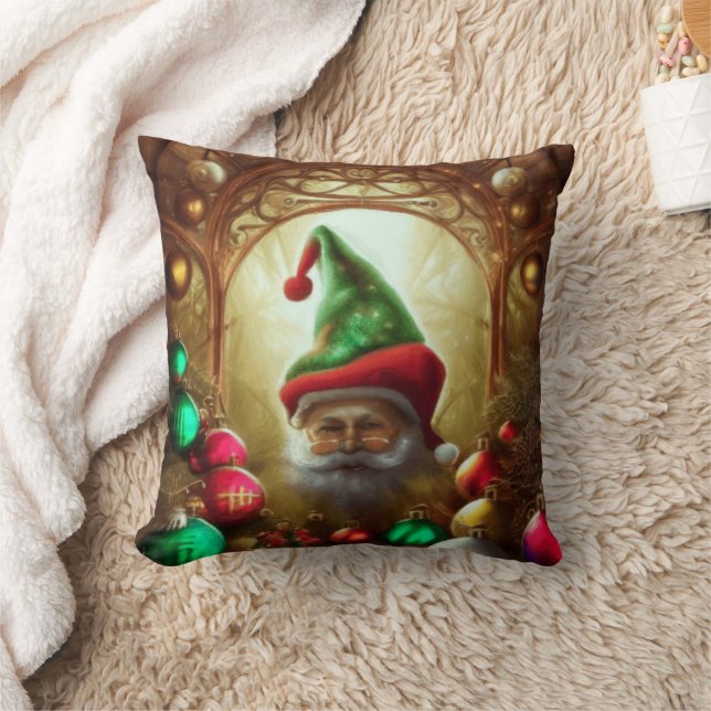 Santa Gnome In A Christmas Fantasy Background  Throw Pillow (Blanket)