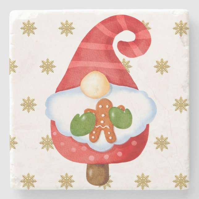 Santa Gnome  Stone Coaster (Front)