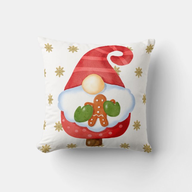 Santa Gnome Throw Pillow (Front)